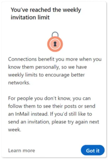 you've reached the weekly invitation limit